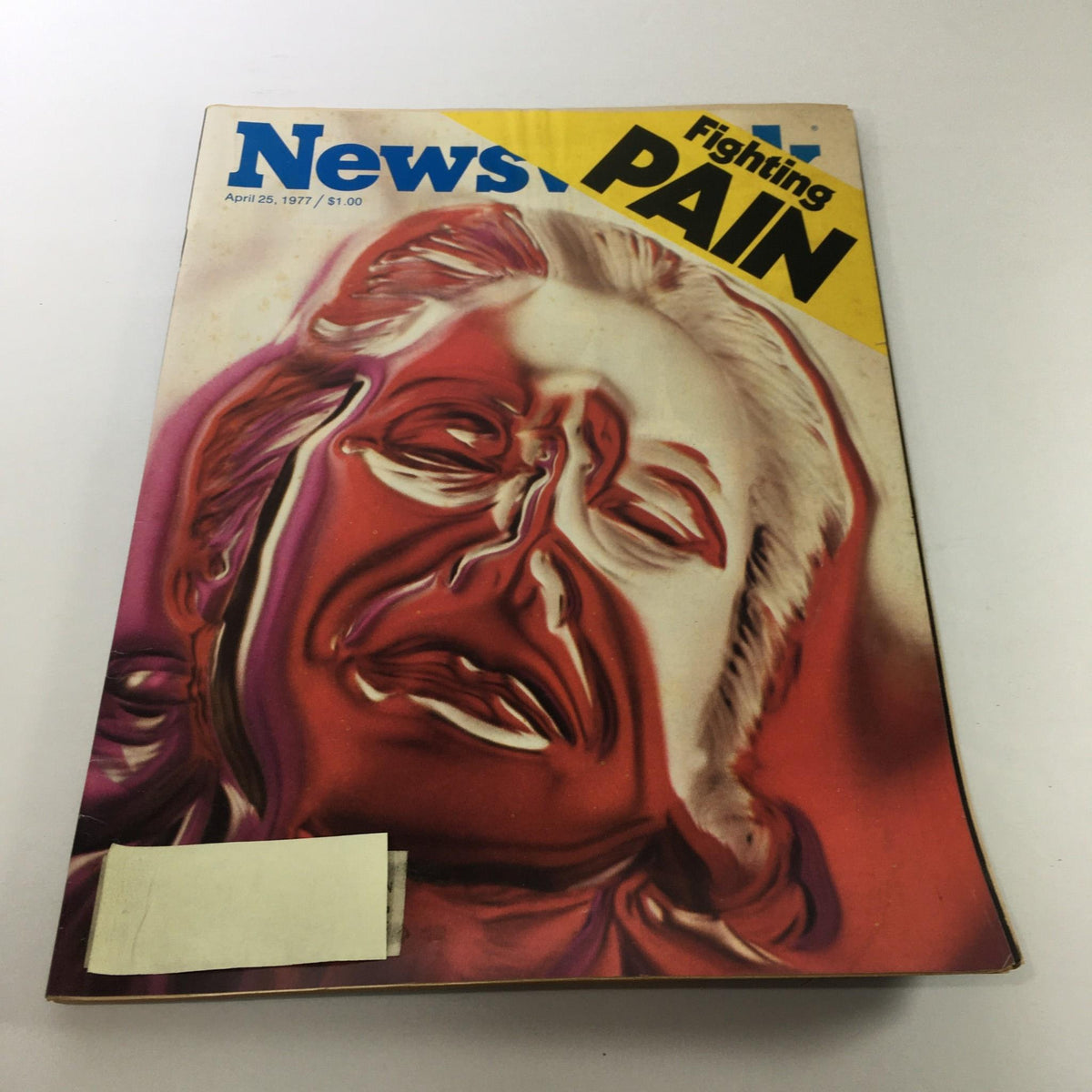 Cover of Newsweek Magazine, April 25, 1977, featuring the title 'Fighting Pain' with an artistic illustration of a distressed face, showcasing vintage graphic design.