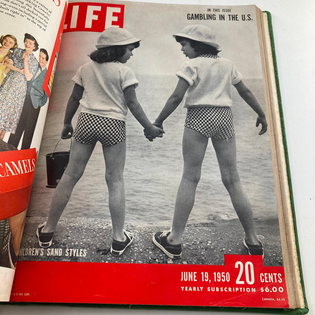 Vintage 1950 Bound Life Magazine cover showing children in beach attire, titled ‘Children’s Sand Styles’, from June 19, 1950.