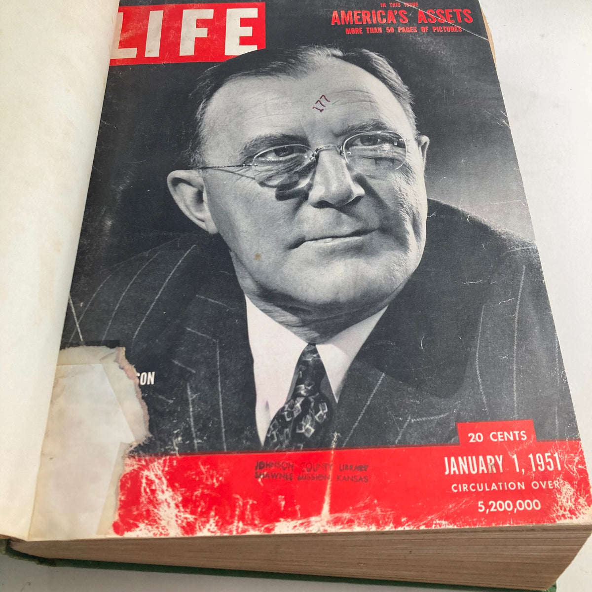 Inside view of VTG 1951 Bound Life Magazine with January 1, 1951 cover featuring Charles E. Wilson.