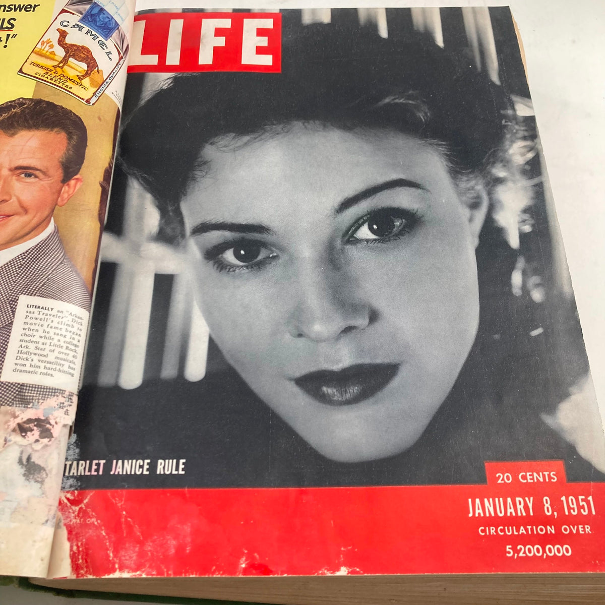 Inside view of VTG 1951 Bound Life Magazine showcasing the January 8, 1951 cover featuring actress Janice Rule.