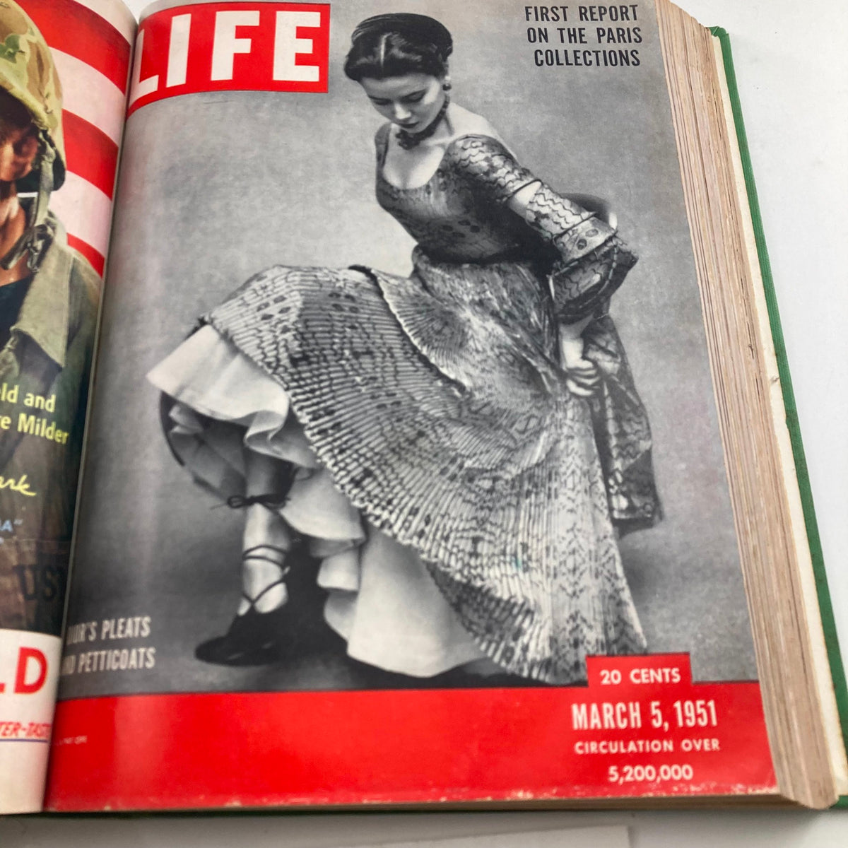 Cover of VTG 1951 Bound Life Magazine featuring a fashion report on the Paris collections, March 5, 1951 issue.