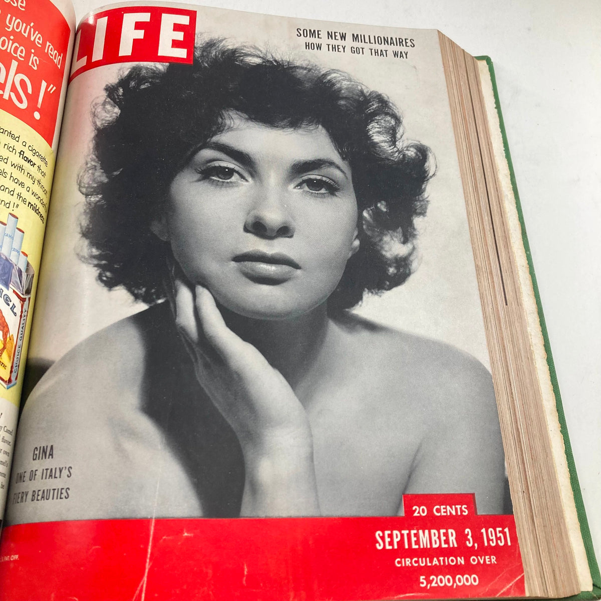 VTG 1951 Bound Life Magazine Cover highlighting Gina Lollobrigida on the September 3, 1951 issue, capturing iconic beauty from the era.