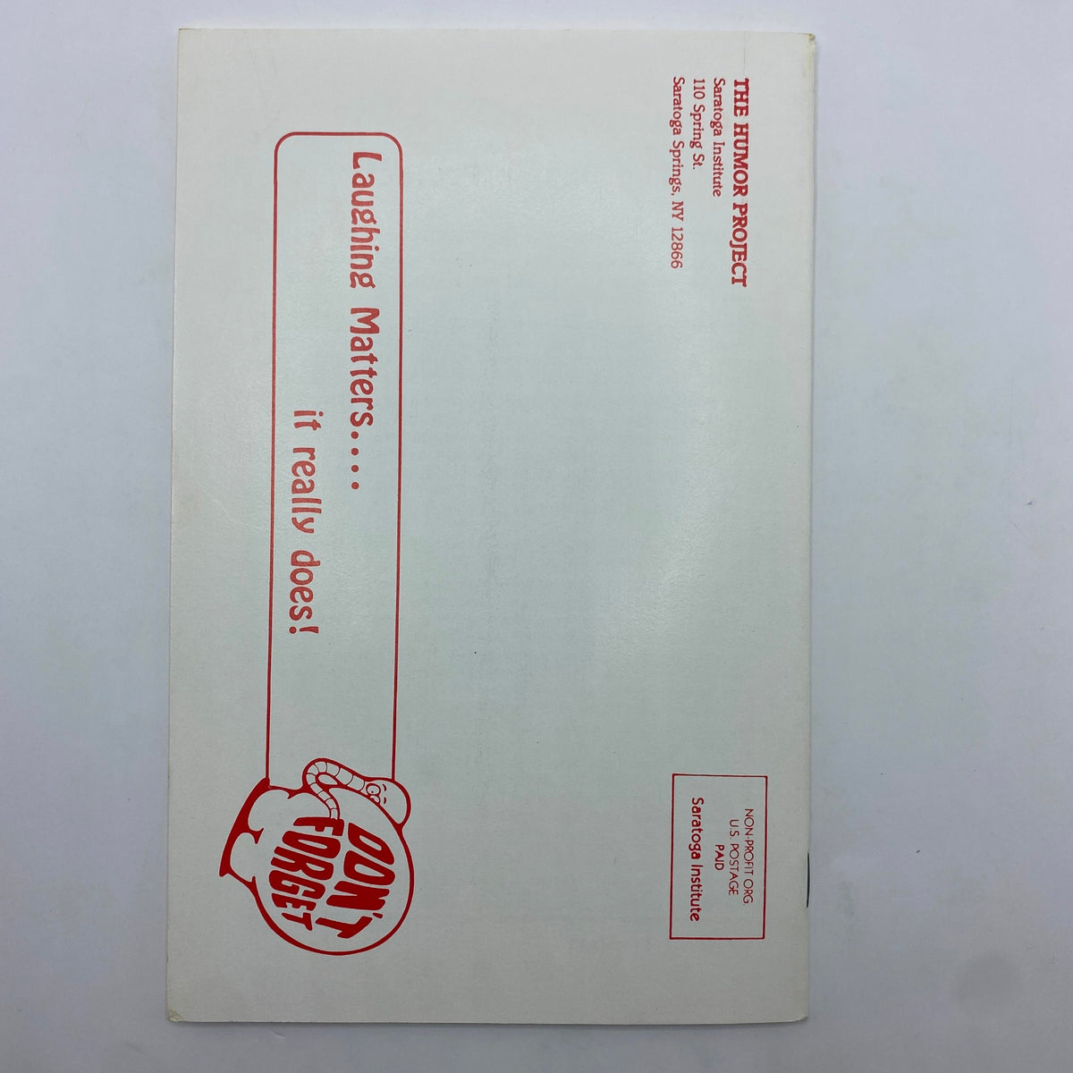 Back cover of Laughing Matters Volume 4 Number 1, displaying the phrase 'Laughing Matters... it really does!' with a playful design, emphasizing its theme on the importance of humor.