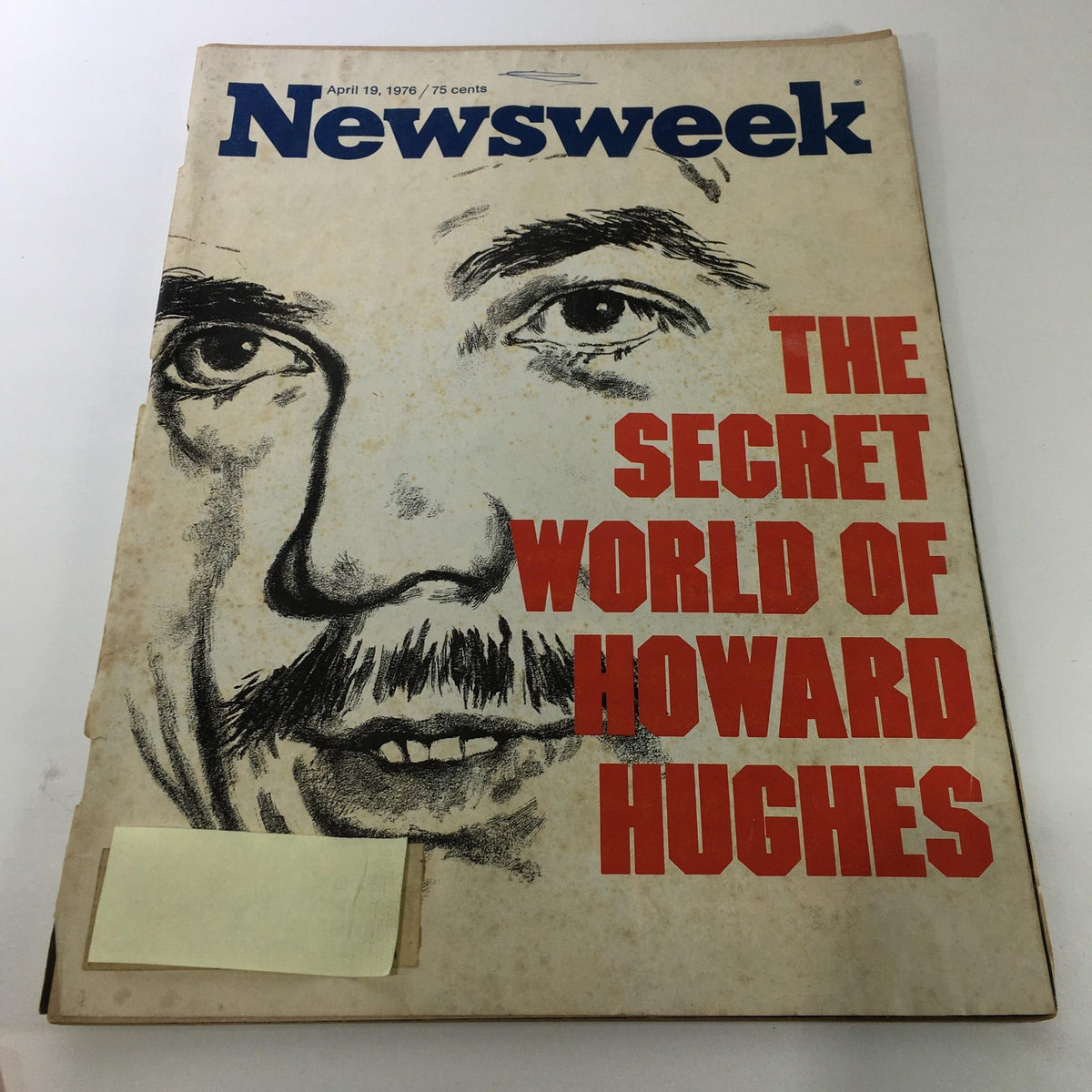 Cover of Newsweek Magazine dated April 19, 1976, featuring the title 'The Secret World of Howard Hughes', showcasing an illustration of Howard Hughes' face and highlighting the intriguing aspects of his life.