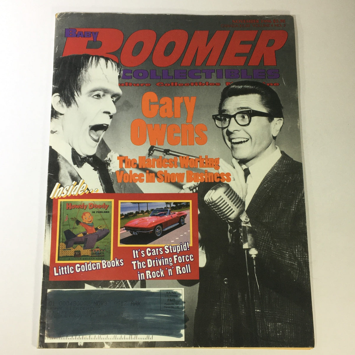 Cover of Baby Boomer Collectibles Magazine, November 1996, Vol. 4, No. 3, featuring actor Gary Owens