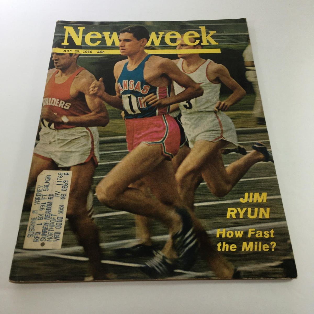 Vintage Newsweek magazine cover featuring Jim Ryun on the track with the title 'Jim Ryun: How Fast the Mile?' dated July 25, 1966.