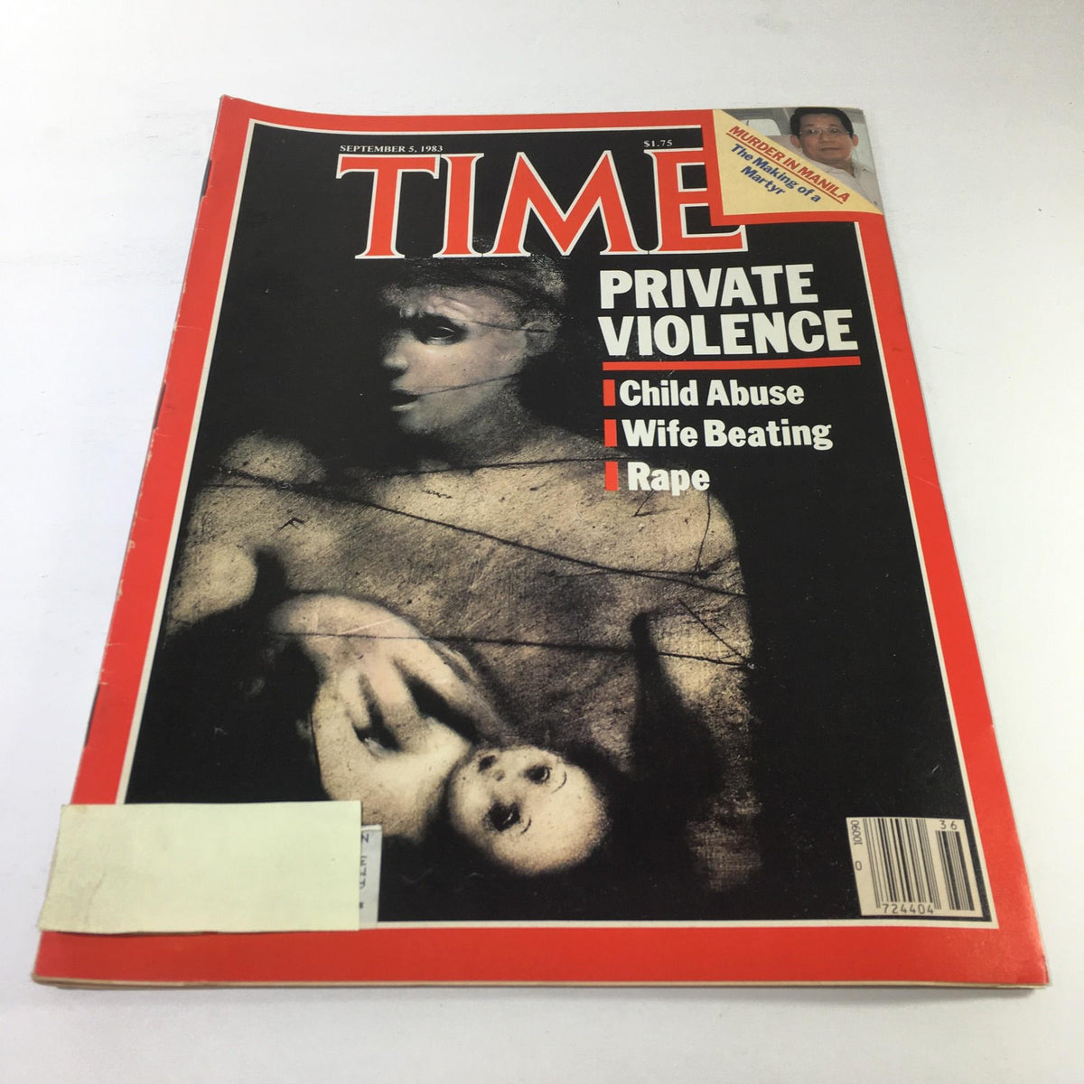 Cover of Time Magazine from September 5, 1983, featuring the title 'Private Violence: Child Abuse, Wife Beating & Rape.' The cover illustrates serious societal issues, showcasing images representing domestic violence.
