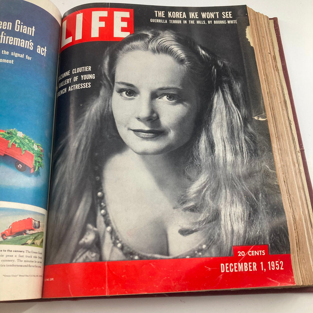Cover of VTG 1952 Bound Life Magazine showcasing Suzanne Cloutier, a young French actress, from the December 1, 1952 issue, highlighting her beauty.