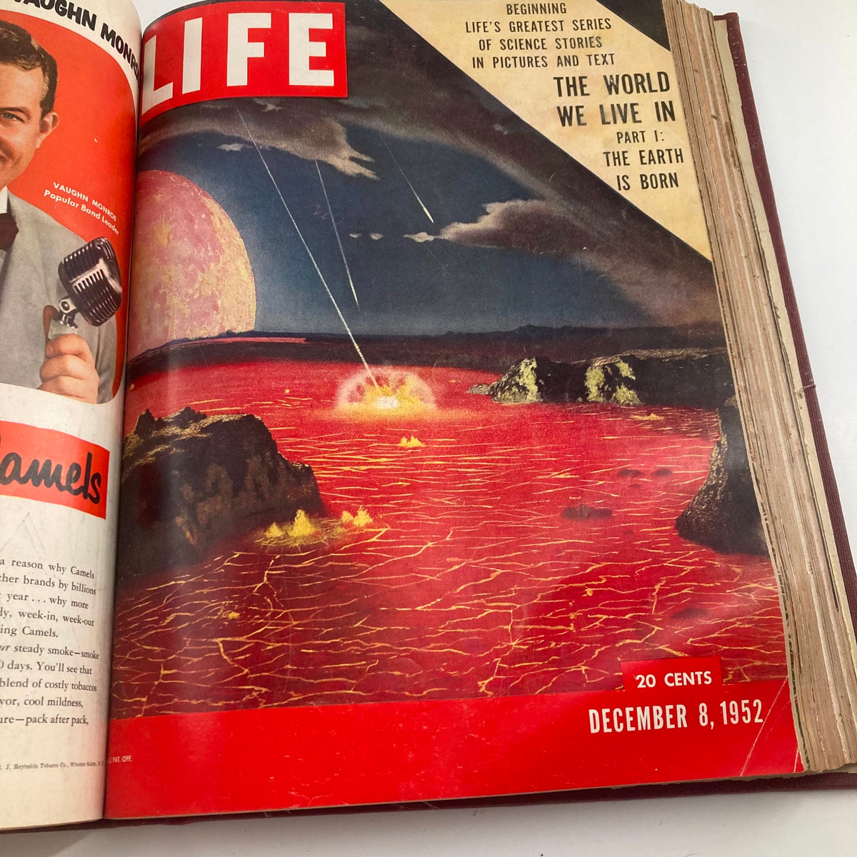 Cover of VTG 1952 Bound Life Magazine illustrating a cosmic scene titled 'The Earth is Born' from the December 8, 1952 issue, presenting a dramatic artistic representation.