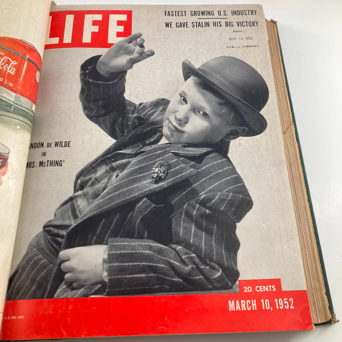 VTG 1952 Bound Life Magazine showing Brandon de Wilde in a top hat, dated March 10, 1952.