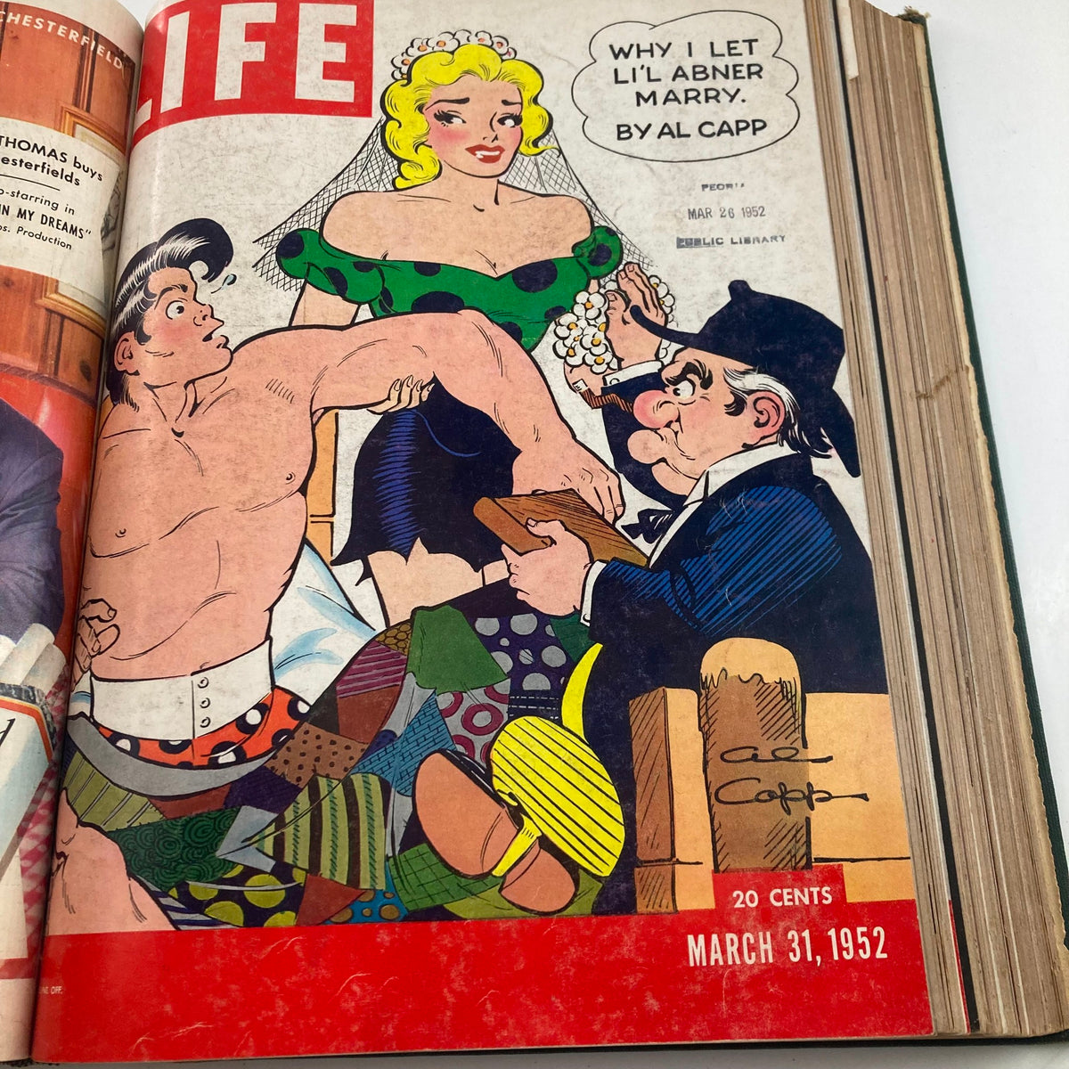 VTG 1952 Bound Life Magazine cover illustrating a comic strip by Al Capp, dated March 31, 1952.