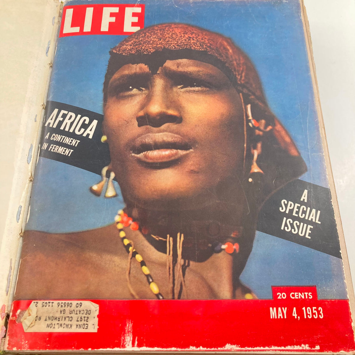 Vintage 1953 Bound LIFE Magazine cover showcasing a special May 4, 1953 issue on Africa, highlighting cultural themes of the era.