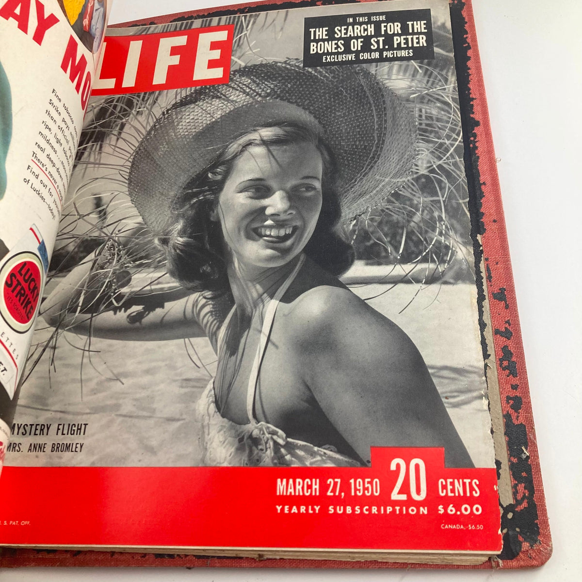 Cover of VTG 1950 Bound Life Magazine featuring model Anne Bromley in a sunhat, March 27, 1950 issue, related to an article on St. Peter.