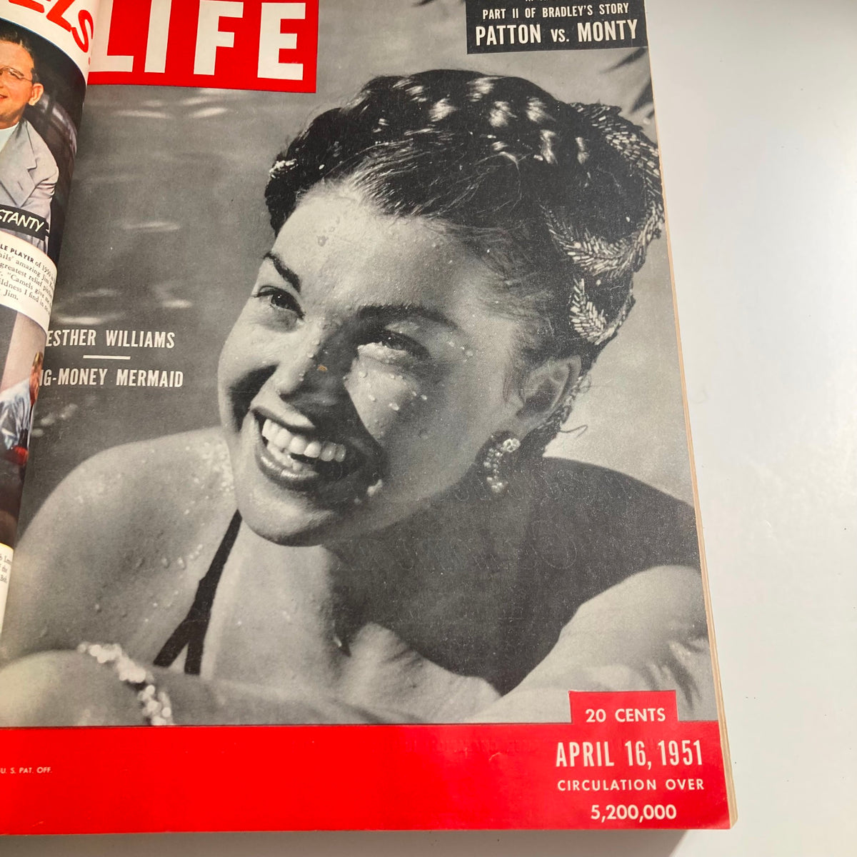 Cover of VTG 1951 Bound Life Magazine featuring Esther Williams, dated April 16, 1951, promoting the article about the Singing-Money Mermaid.