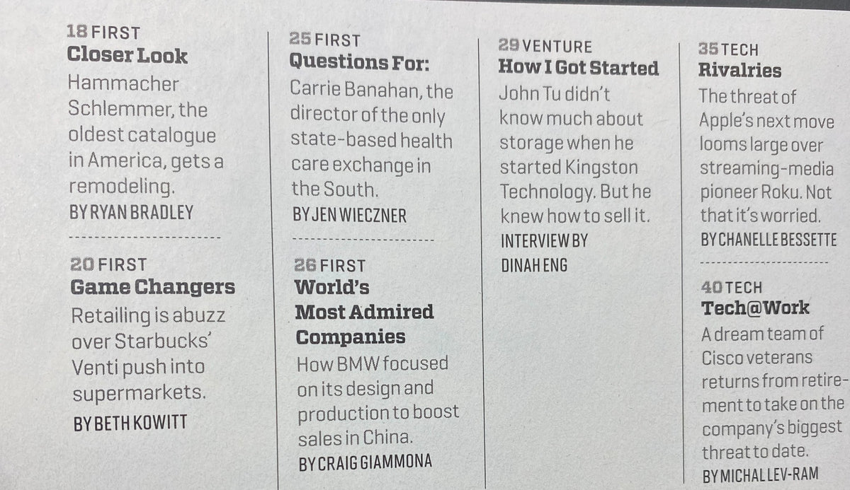 Interior page of Fortune Magazine December 23, 2013 Investor's Guide 2014 Special Issue showcasing articles on influential companies, including discussions on retail and technology.