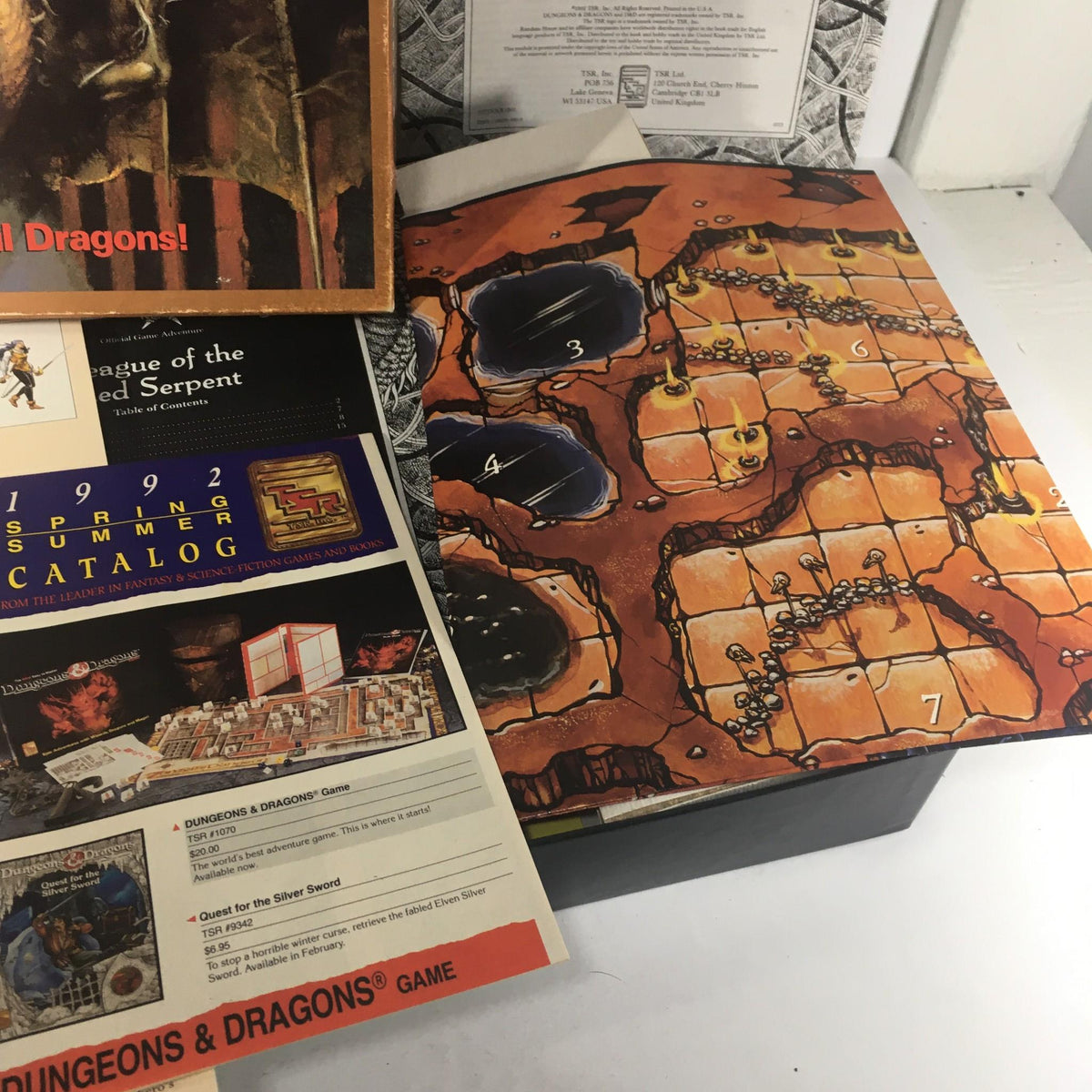 Map board from TSR Board Game: Dungeons & Dragons Game The Dragon's Den, displaying various dungeon sections and pathways.