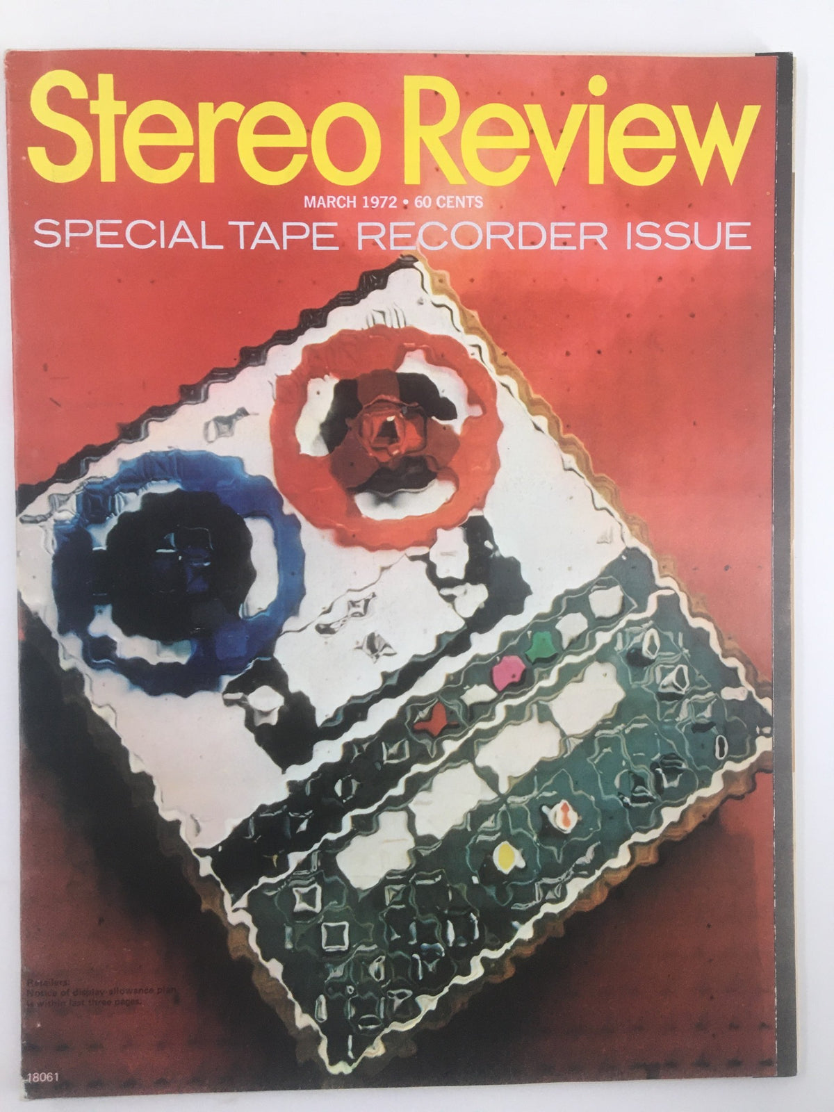 Cover of VTG Stereo Review Magazine March 1972 Special Tape Recorder Issue featuring a colorful illustration of tape recorder controls with a retro design.