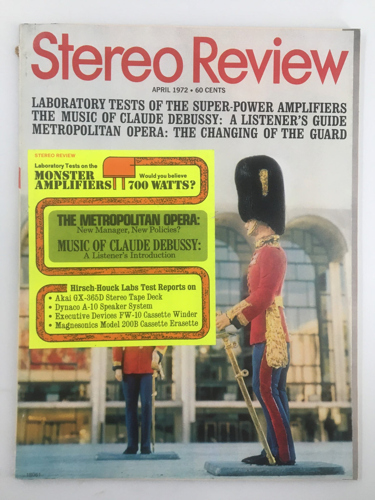 Cover of VTG Stereo Review Magazine April 1972 featuring The Super-Amplifier Lab Test, showcasing the title, key highlights about amplifiers, and the colorful graphic design.
