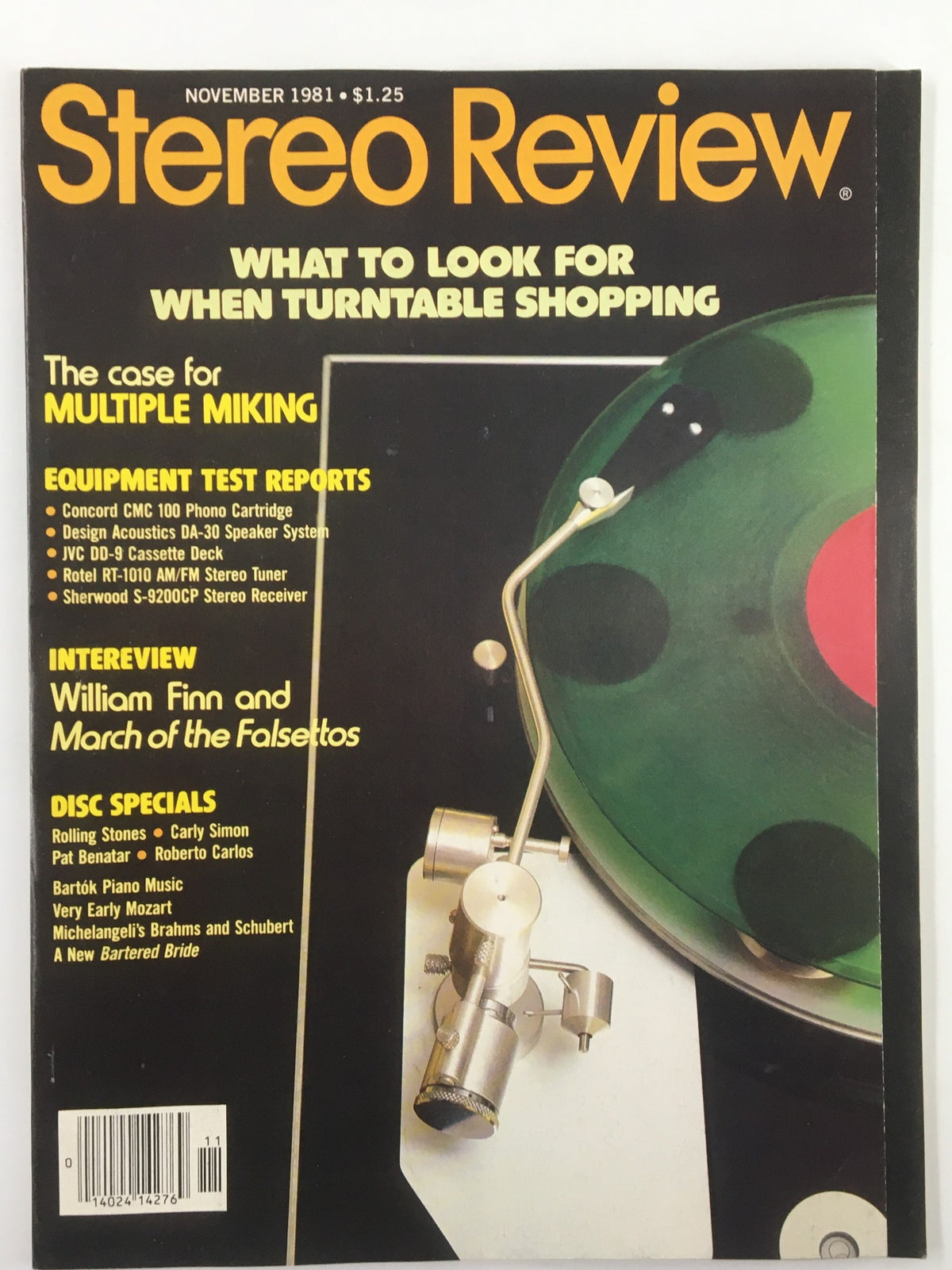 Vintage Stereo Review Magazine November 1981 cover featuring an article titled 'The Case of Multiple Miking' and showcasing a turntable and audio equipment.