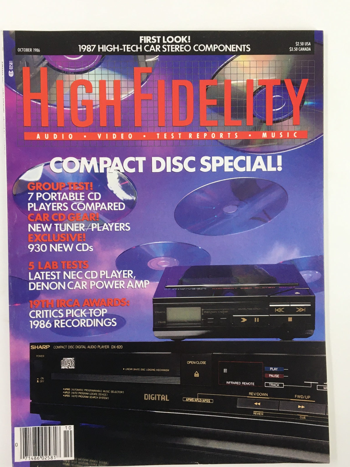 Cover of VTG High Fidelity Magazine, October 1986, featuring a Compact Disc Special with a focus on NEC CD Player lab tests and portable CD players comparison.