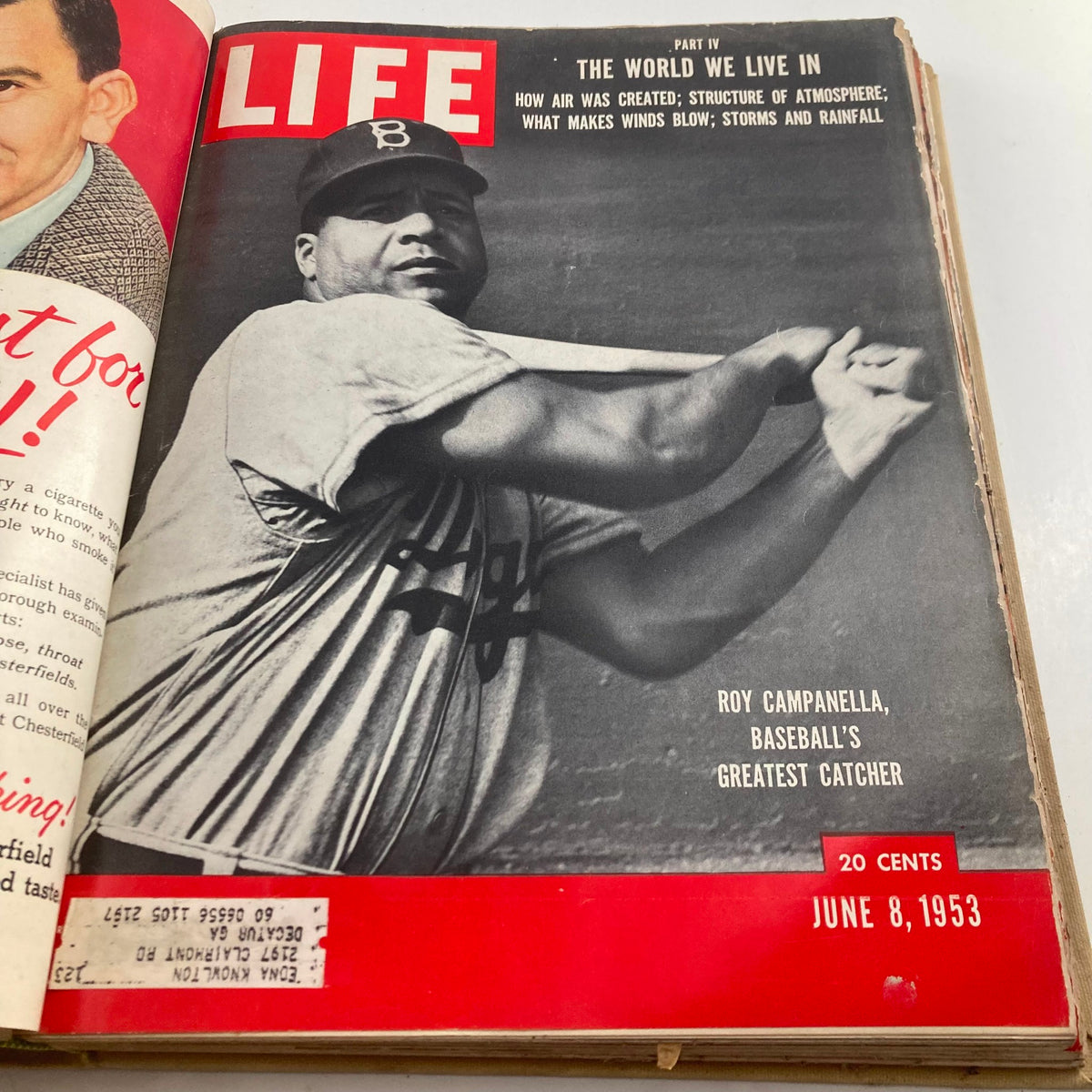 Cover of VTG 1953 Bound LIFE Magazine, June 8 issue showcasing baseball player Roy Campanella, highlighting American sports history.