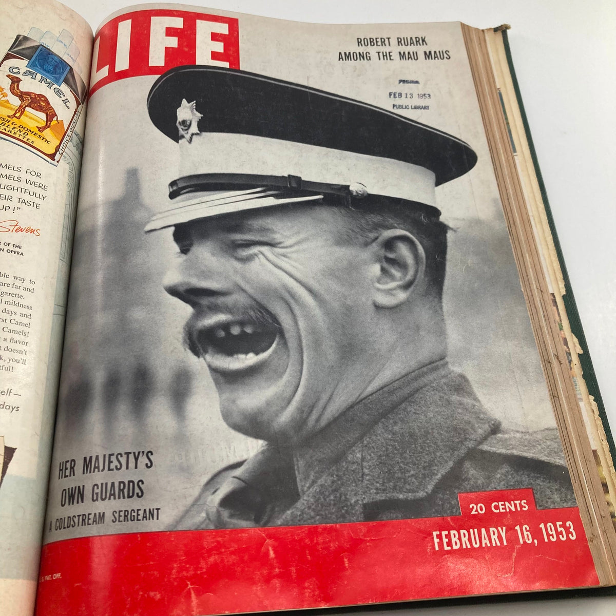 VTG 1953 Bound Life Magazine Cover with a smiling Coldstream Sergeant, February 16, 1953 issue.