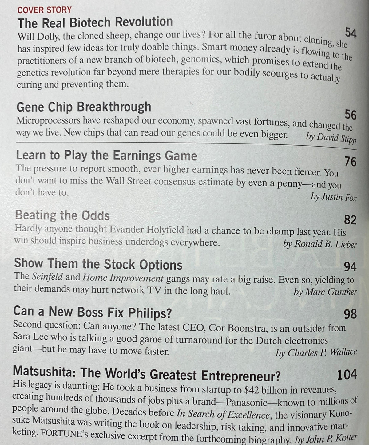 Fortune Magazine March 31, 1997 cover featuring the article 'The Real Biotech Revolution' discussing cloning and biotech advancements, alongside articles on corporate earnings and leadership strategies.