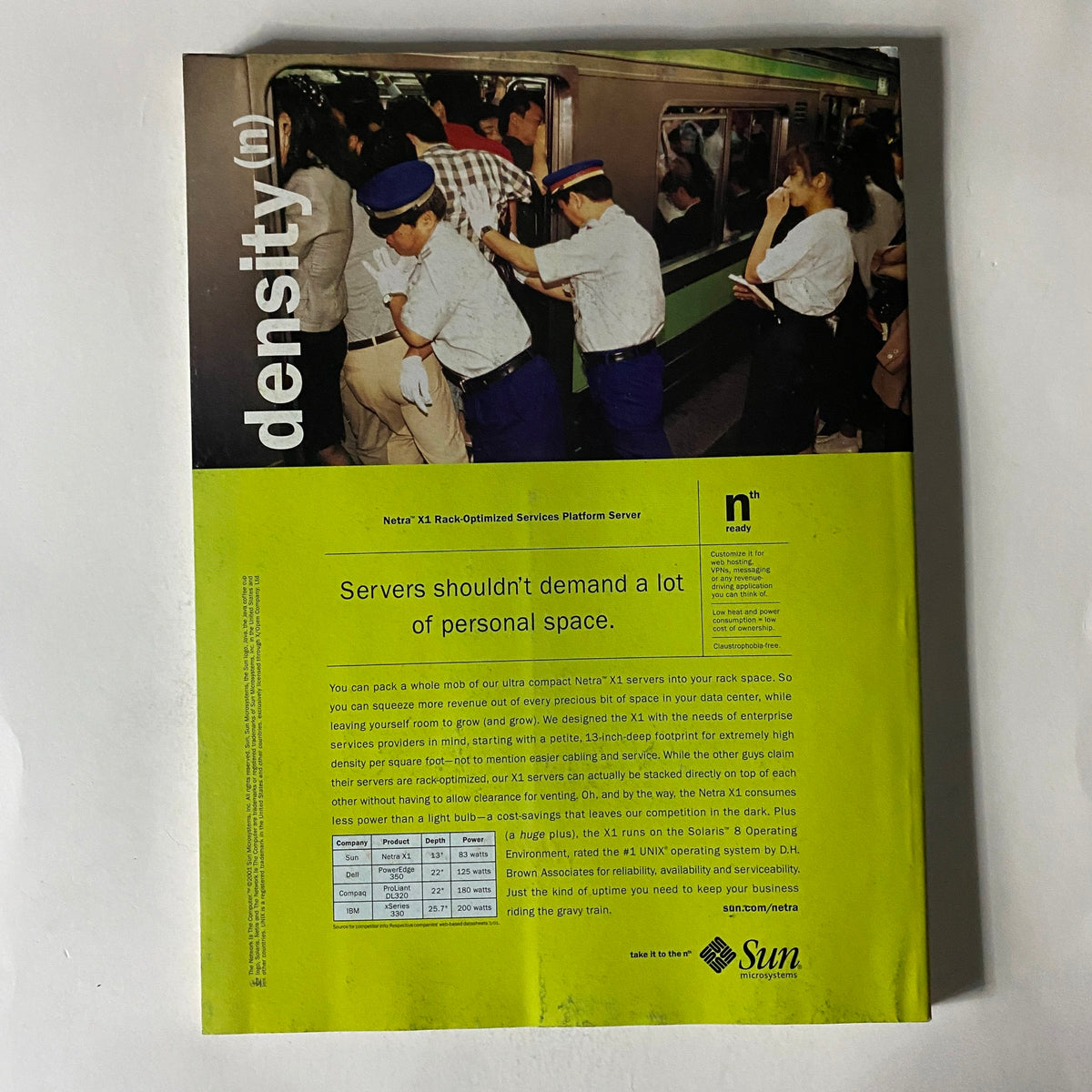 Back cover of Fortune Magazine June 11, 2001 displaying an advertisement for Sun Microsystems, emphasizing efficient server technology and personal space.