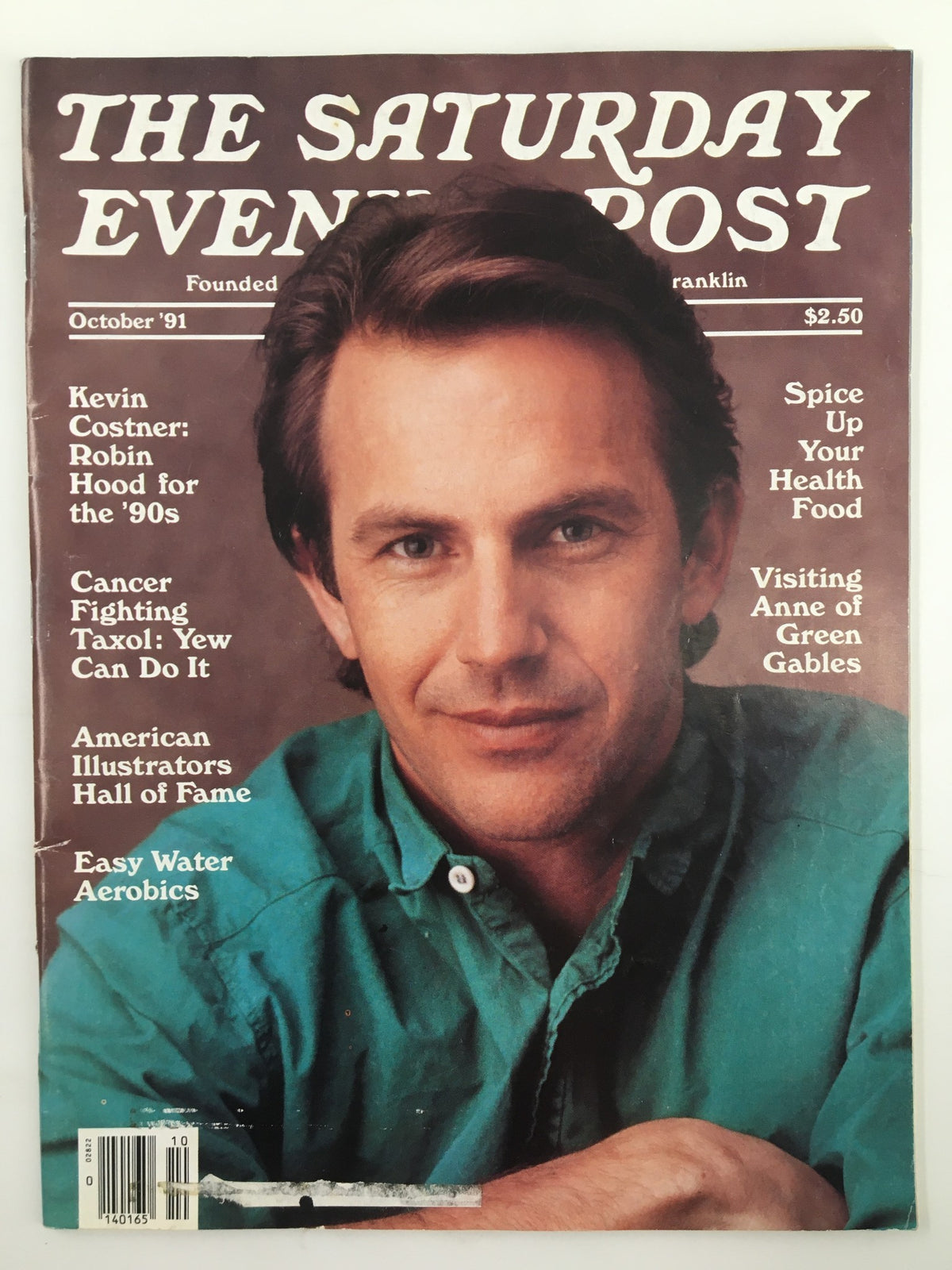 Cover of The Saturday Evening Post October 1991 with Kevin Costner featured as 'Robin Hood for the '90s', showcasing vintage pop culture.