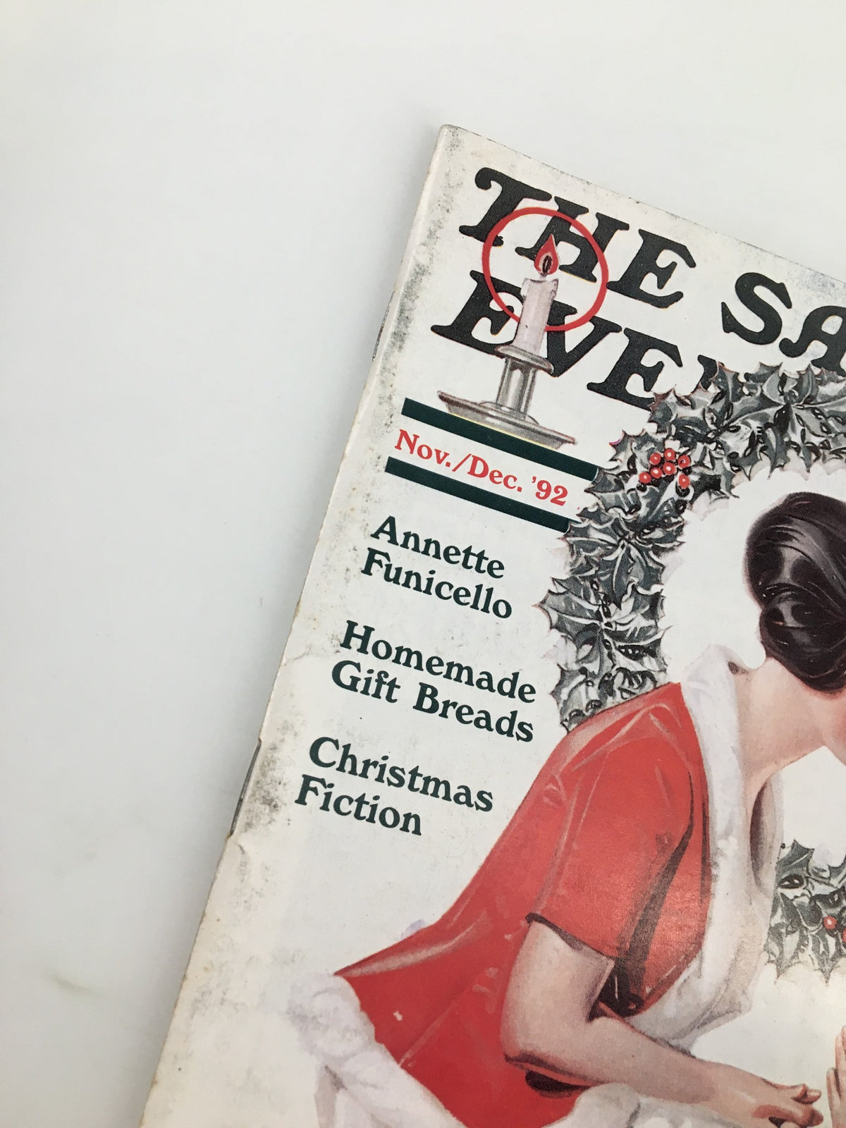 Close-up of the November 1992 cover of The Saturday Evening Post, showcasing Annette Funicello and topics like homemade gift breads and Christmas fiction.