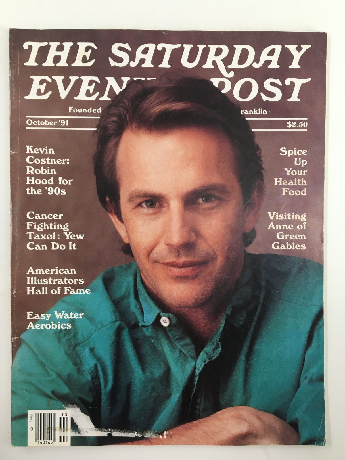 Cover of The Saturday Evening Post October 1991 featuring Kevin Costner, showcasing a nostalgic design and themes from the early '90s.