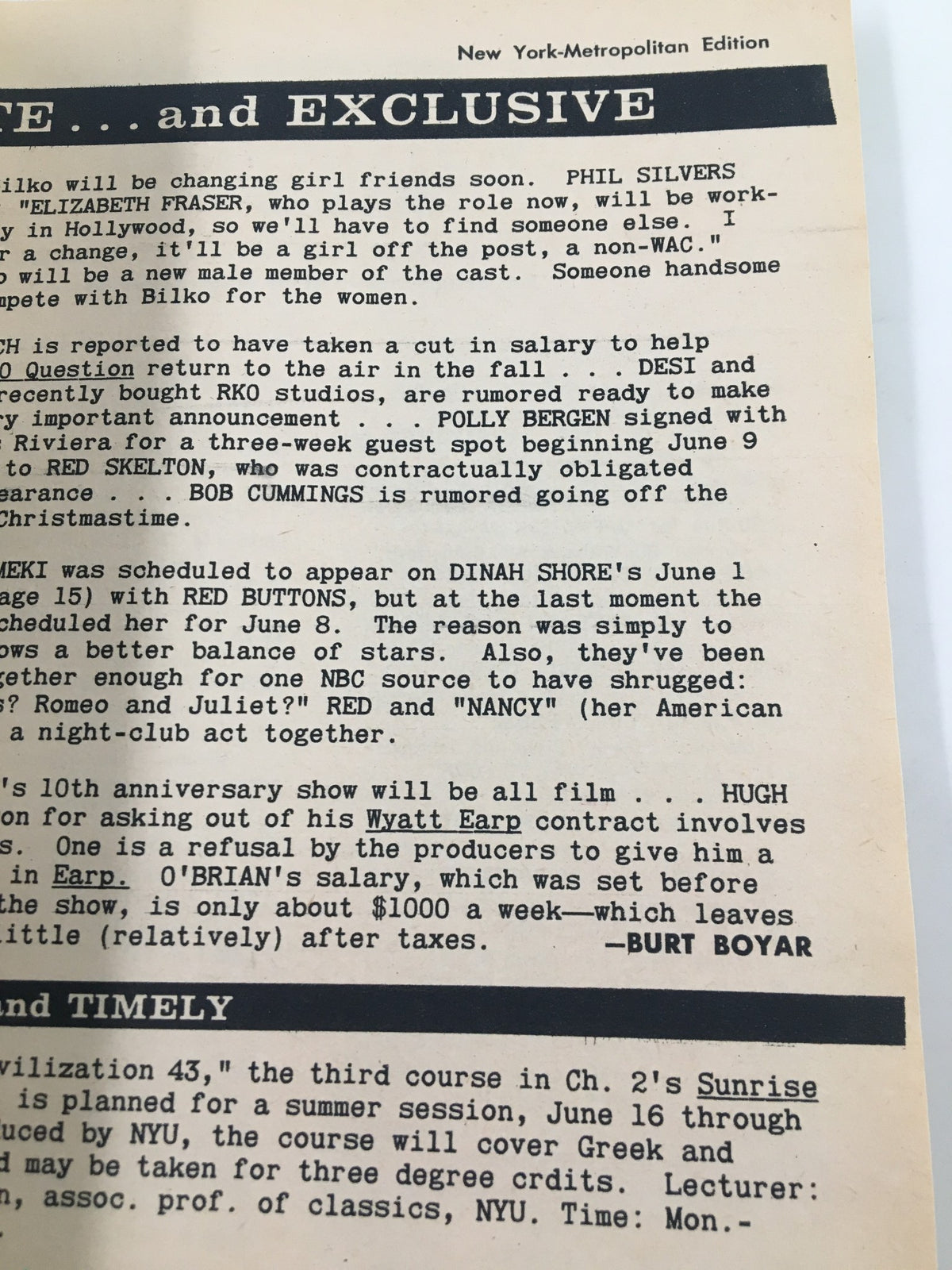 Page from TV Guide Magazine dated May 31, 1958, highlighting exclusive content and behind-the-scenes information about television shows, emphasizing cultural significance of mid-20th century TV.