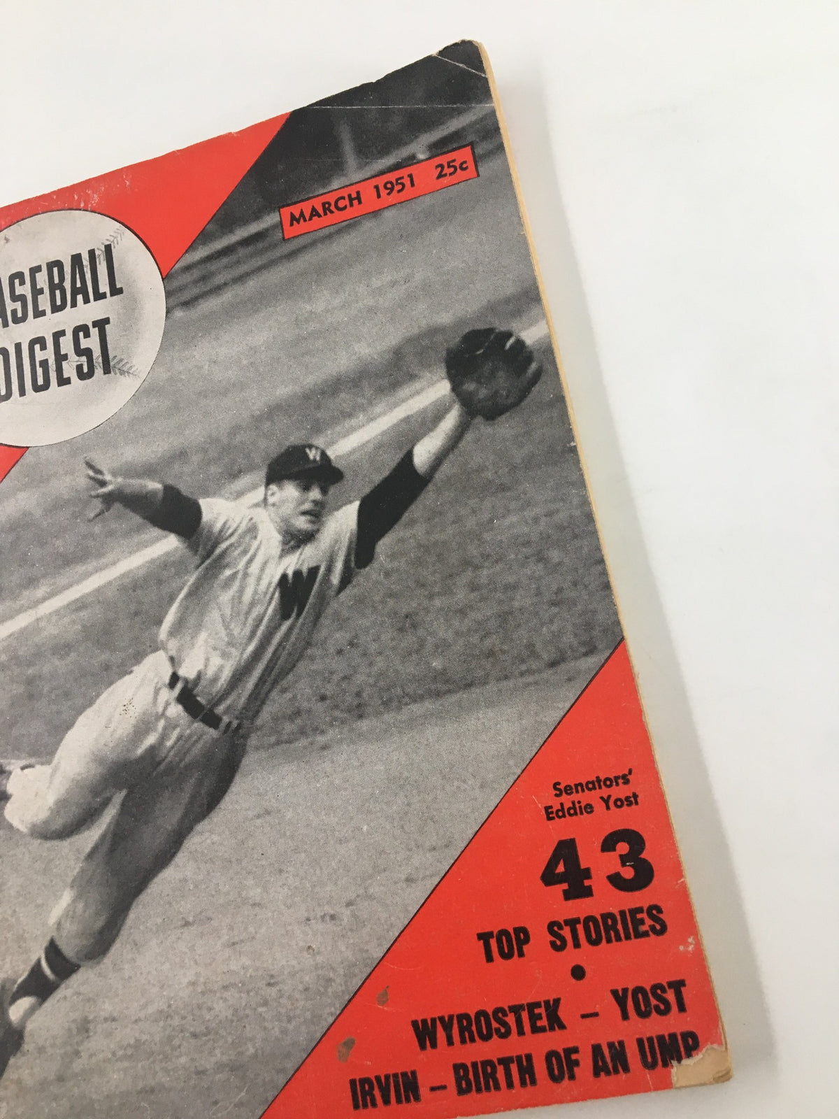 Cover of VTG Baseball Digest Magazine from March 1951 featuring Washington Senators' player Eddie Yost, showcasing vintage baseball memorabilia.