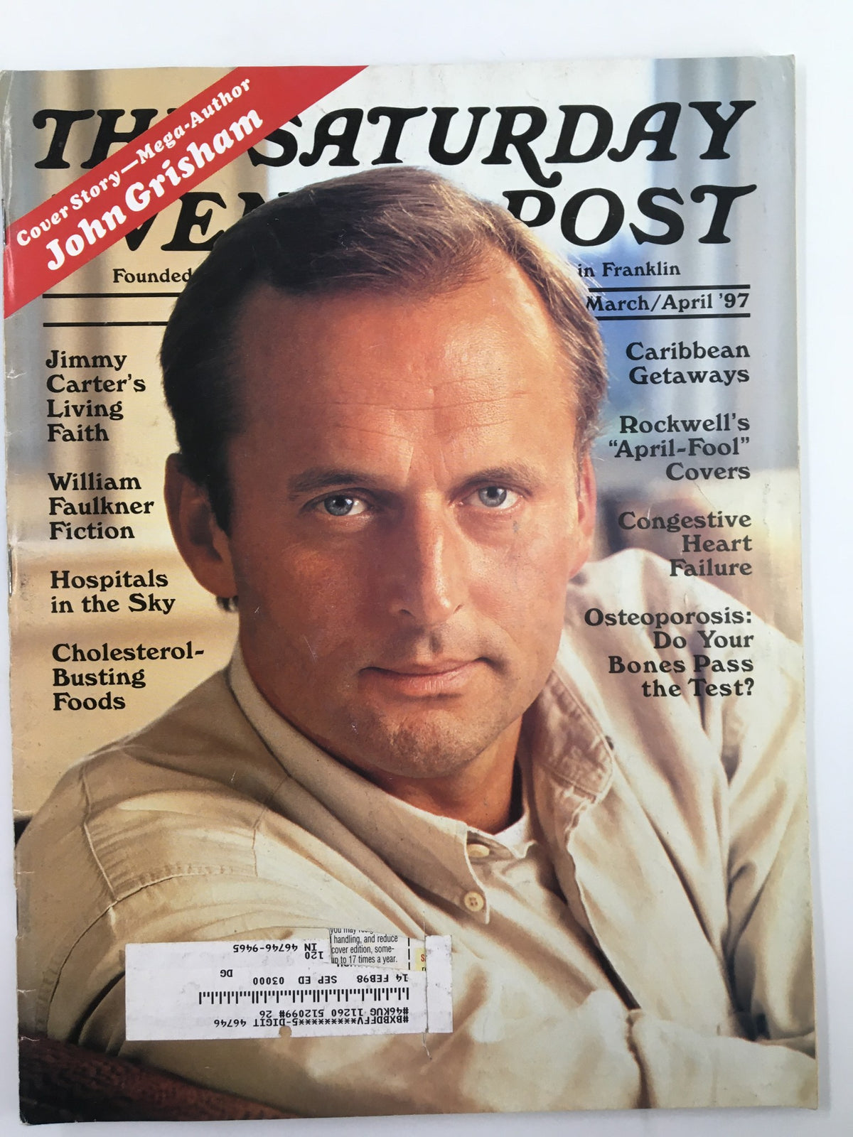 Cover of The Saturday Evening Post March 1997 featuring a headline about Jimmy Carter and Caribbean Getaways.