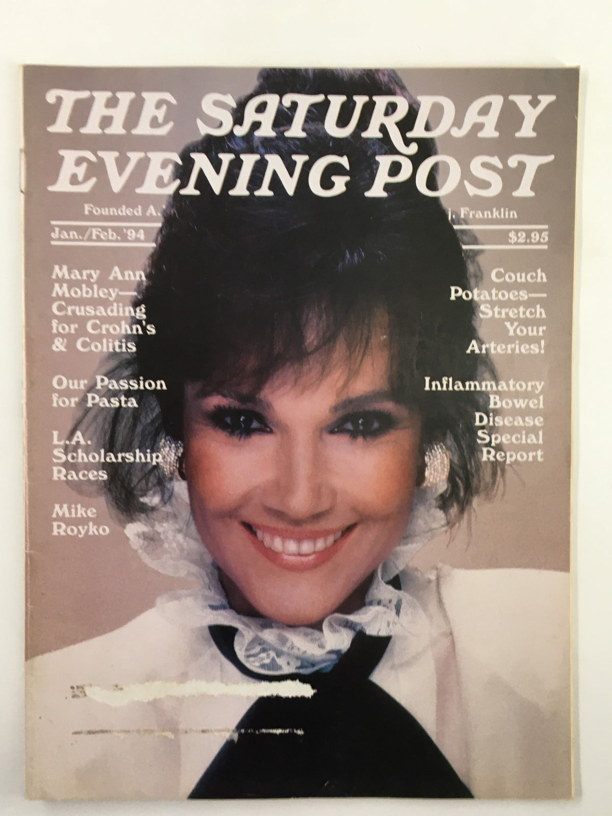 Cover of The Saturday Evening Post, January 1994, featuring Mary Ann Mobley and Mike Royko, highlighting articles on health and culture.