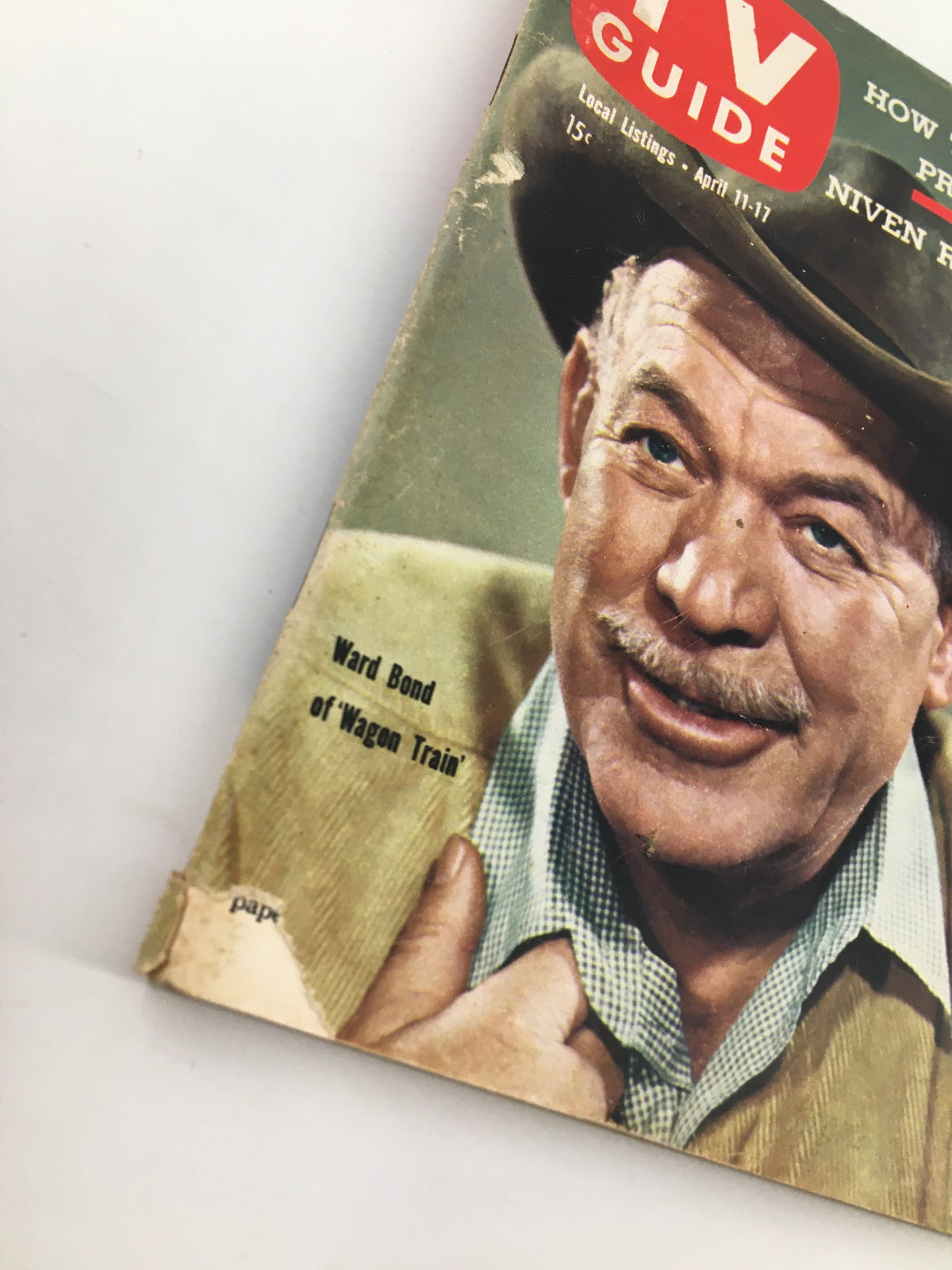 Side view of TV Guide Magazine April 11 1959, covering Ward Bond and historical details on the magazine's vintage design and significance in TV culture.