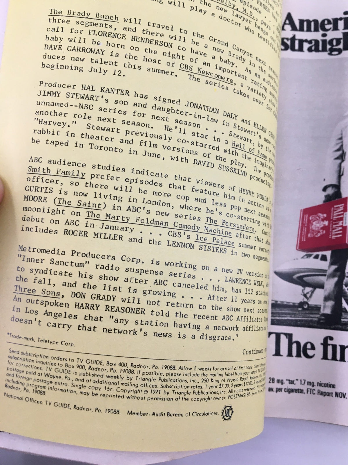 Inside page of TV Guide Magazine May 29 1971, offering a glimpse of television programming information from the era, including cultural references.