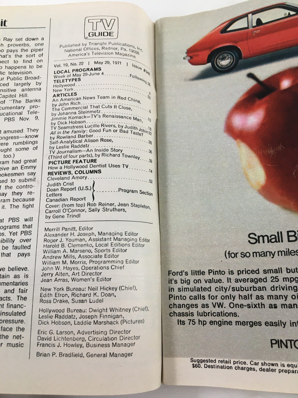 Interior page of the TV Guide Magazine from May 29, 1971 showcasing local program listings and articles, featuring the title 'TV Guide Magazine May 29 1971 All In The Family' for fans of classic television.