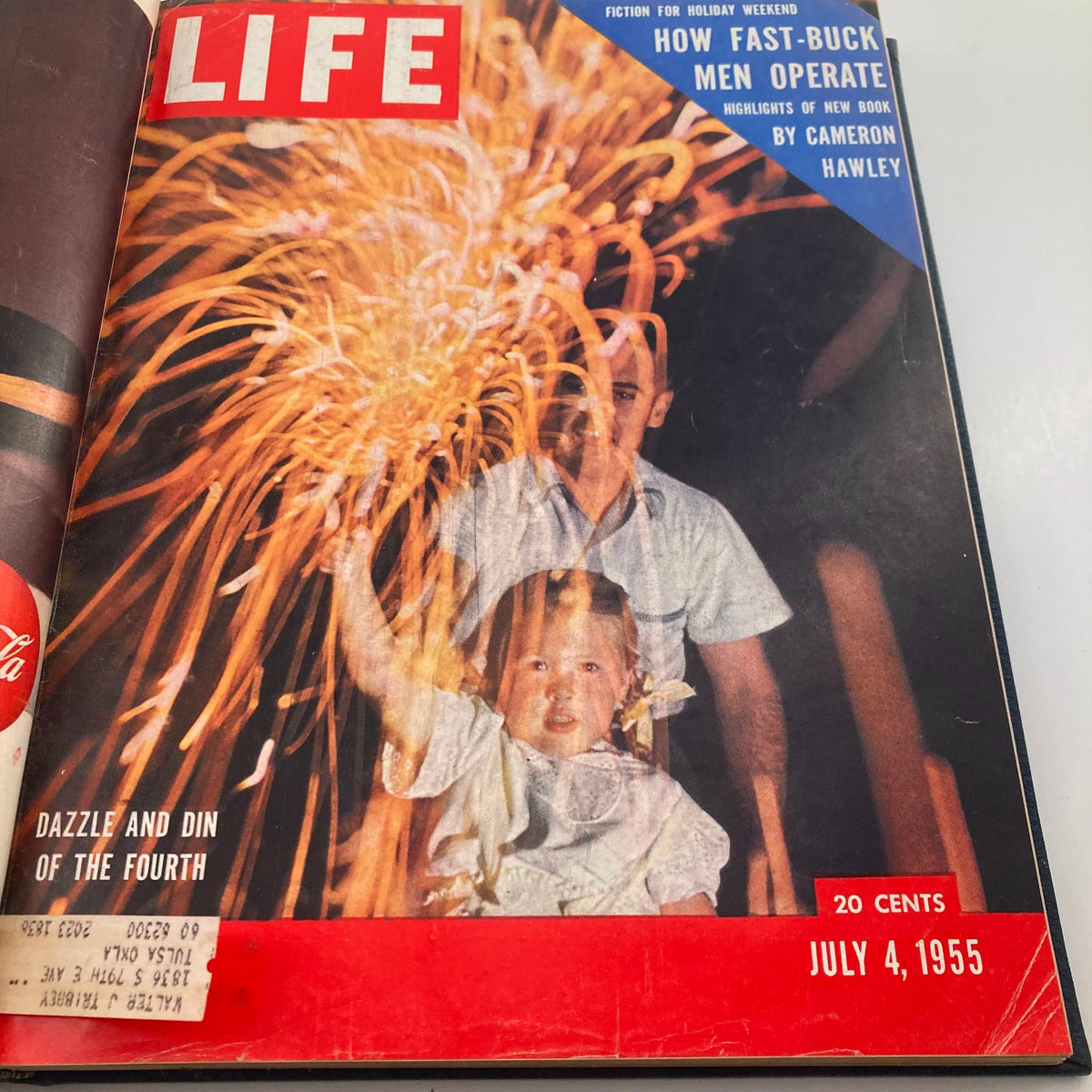 Cover of VTG 1955 Bound Life Magazine July 4 showcasing a child holding a sparkler during fireworks, capturing the essence of Independence Day celebrations.