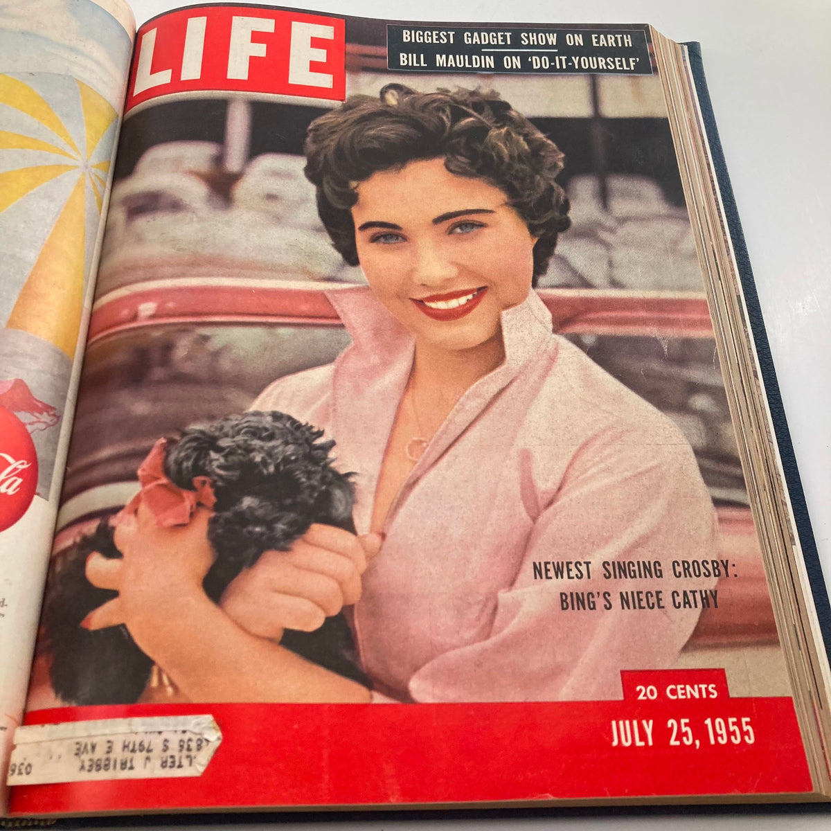 Cover of VTG 1955 Bound Life Magazine July 25 featuring a woman with a chicken, a glamorous portrayal from mid-20th century America.