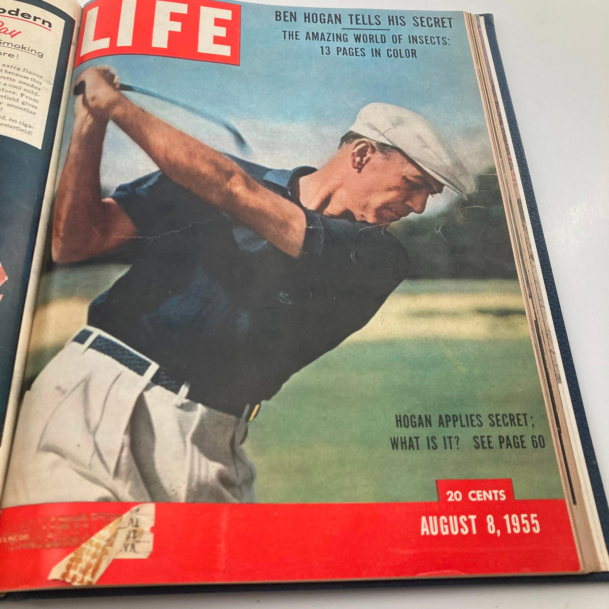 Cover of VTG 1955 Bound Life Magazine August 8 featuring legendary golfer Ben Hogan, showcasing his golfing tips in a vibrant color layout.
