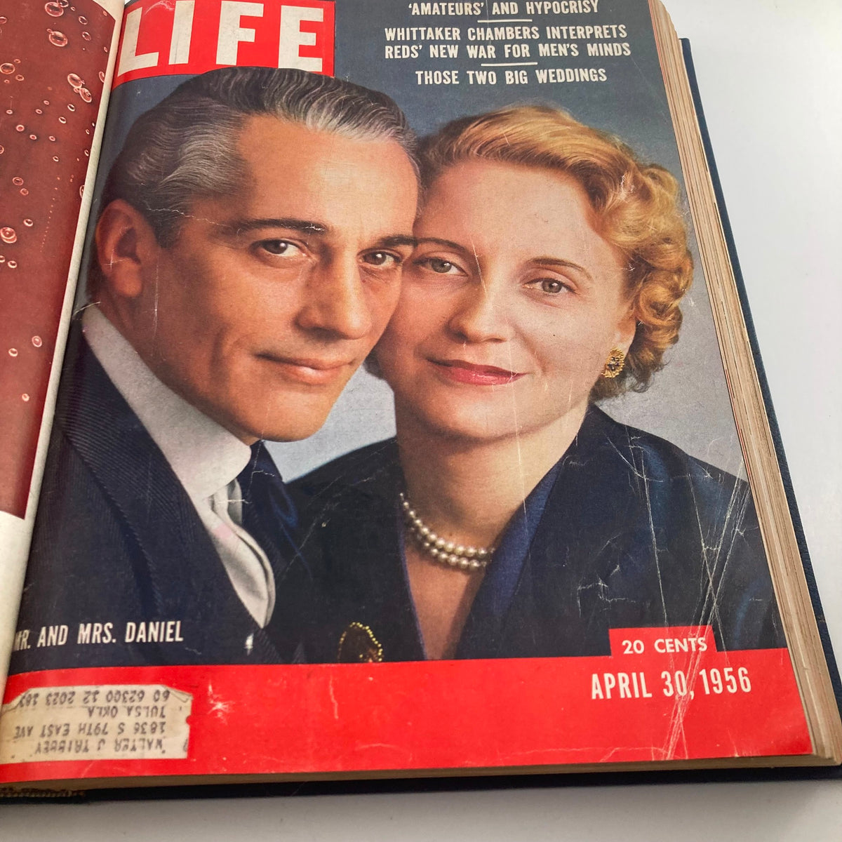 Vintage 1956 Bound Life Magazine cover featuring Mr. and Mrs. Daniel, dated April 30, 1956.
