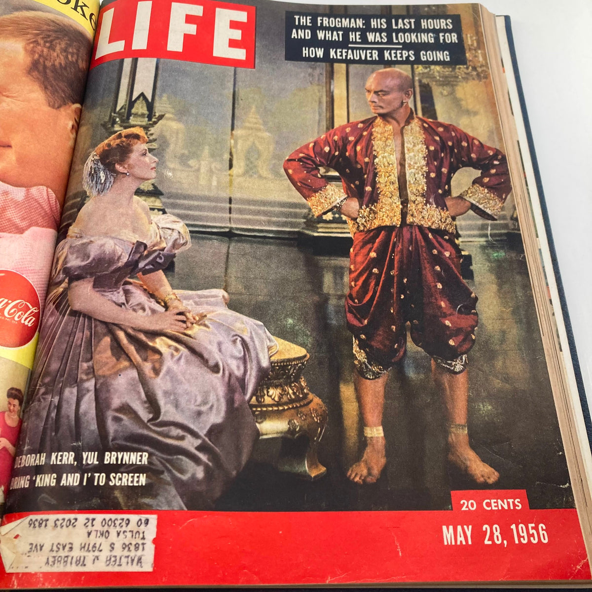 Vintage 1956 Bound Life Magazine cover depicting a scene from 'The King and I' with Deborah Kerr and Yul Brynner, dated May 28, 1956.