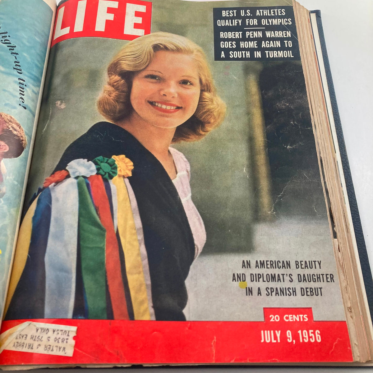Cover of VTG 1956 Bound Life Magazine depicting an American beauty with the title 'An American beauty and diplomat’s daughter in a Spanish debut' dated July 9, 1956.