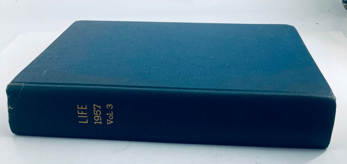 VTG 1957 Bound Life Magazine, featuring the side view of the hardcover with visible spine text indicating 'LIFE 1957 Vol. 3'.