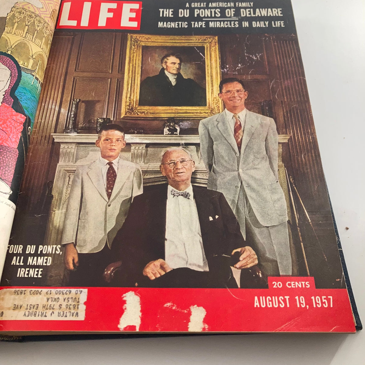 Cover of VTG 1957 Bound Life Magazine featuring the Du Pont family, from the August 19, 1957 issue, highlighting significant American family history.