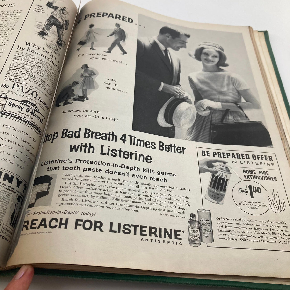Interior page of VTG 1961 Bound Life Magazine May - June Weekly Issue showing an advertisement for Listerine highlighting oral freshness and preparedness.