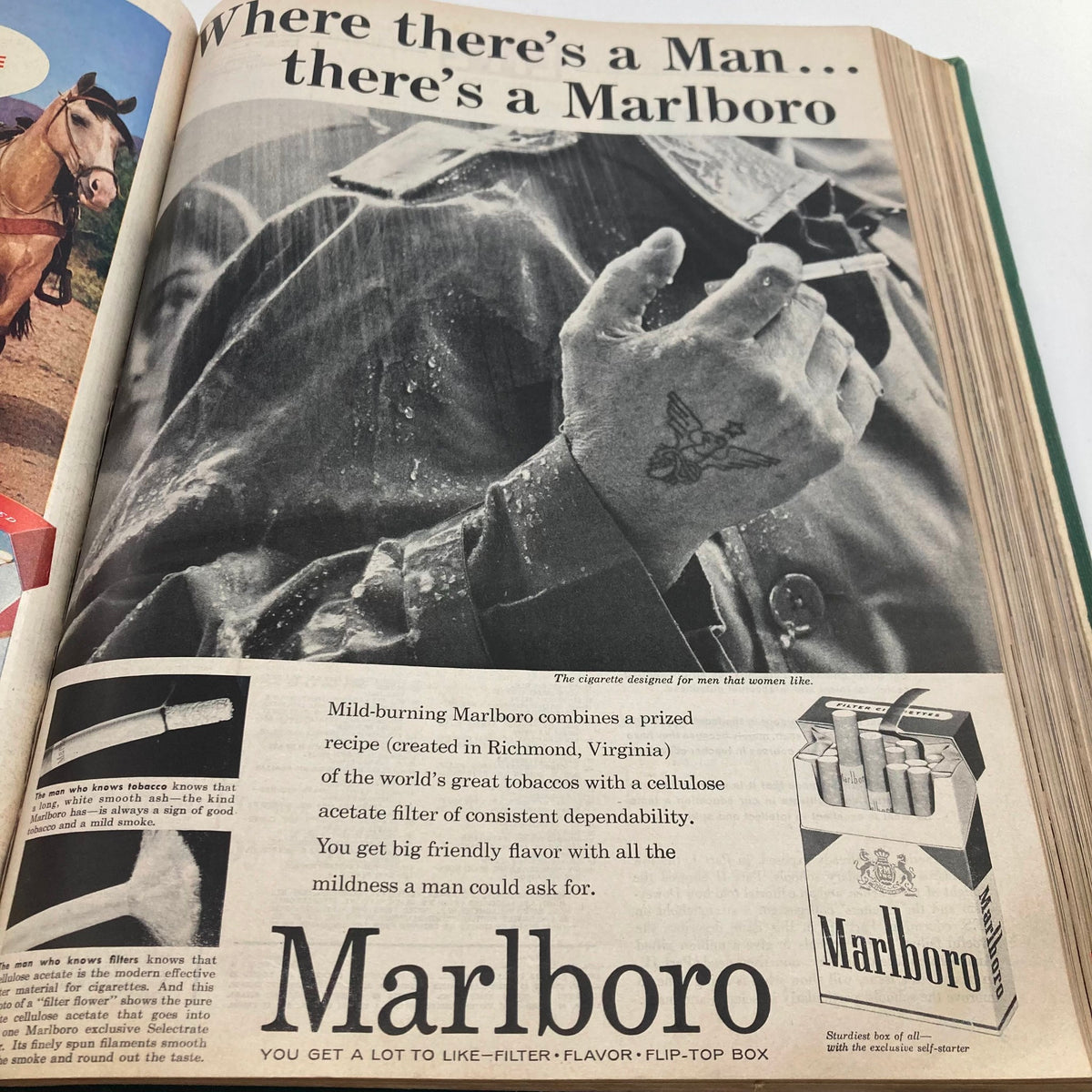 VTG 1958 Bound Life Magazine Collection featuring a Marlboro cigarette advertisement emphasizing its mild flavor and target audience.