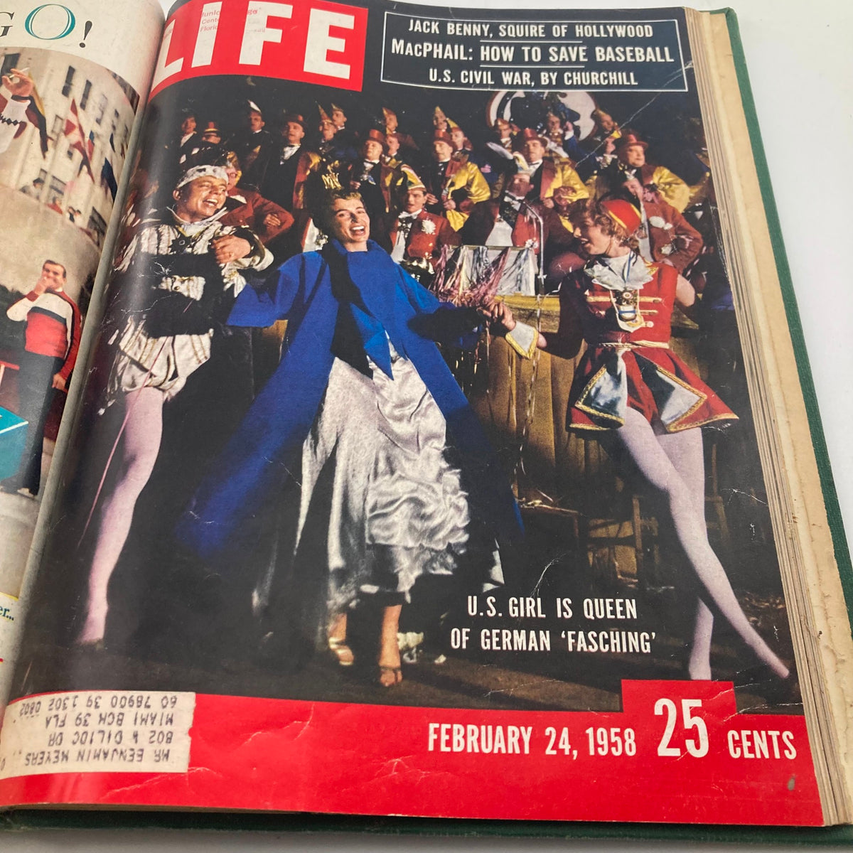 Cover of VTG 1958 Bound Life Magazine featuring a U.S. girl crowned Queen of German Fasching, February 24, 1958 issue.