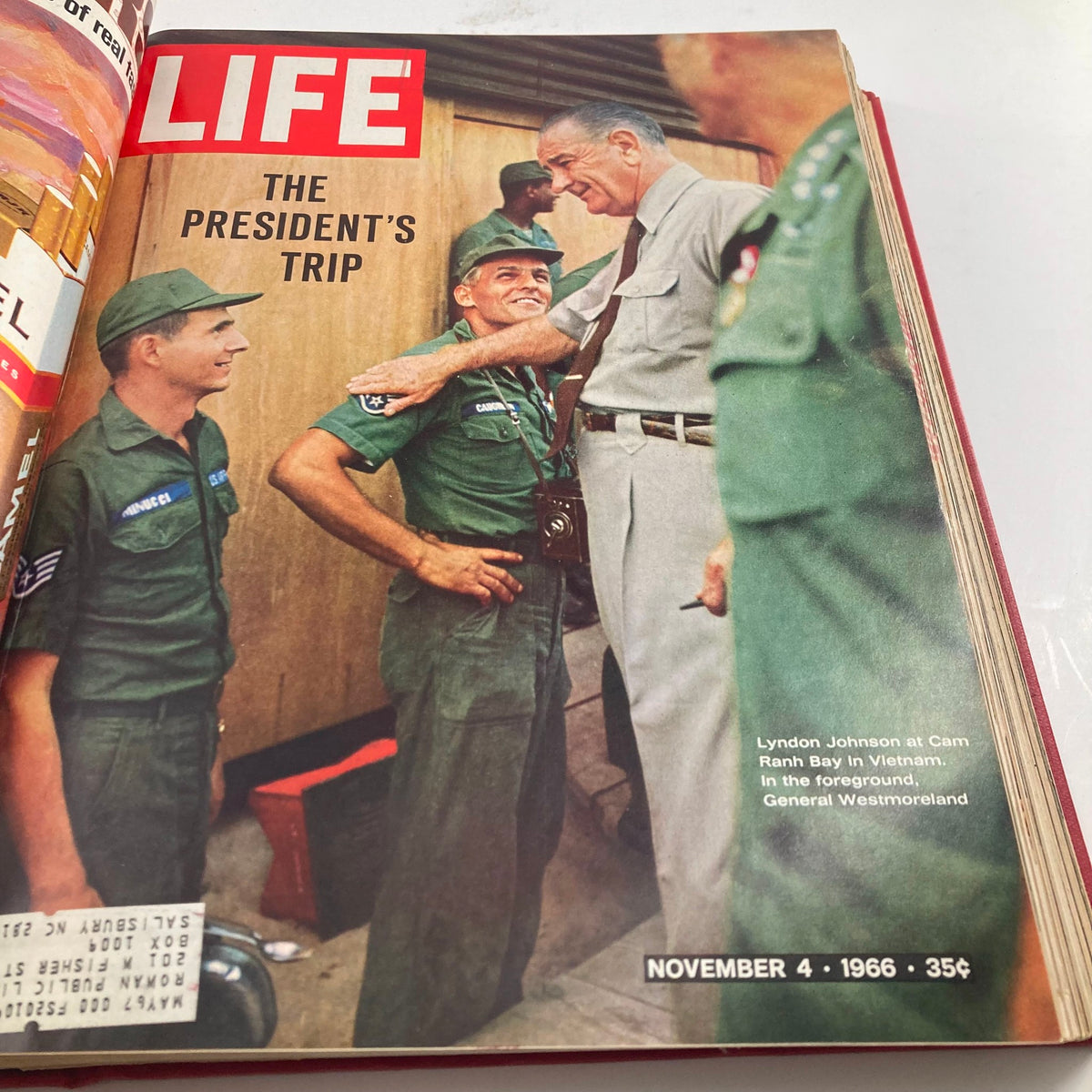 Cover of VTG 1966 Bound Life Magazine featuring Lyndon Johnson during his trip to Vietnam on November 4, 1966.